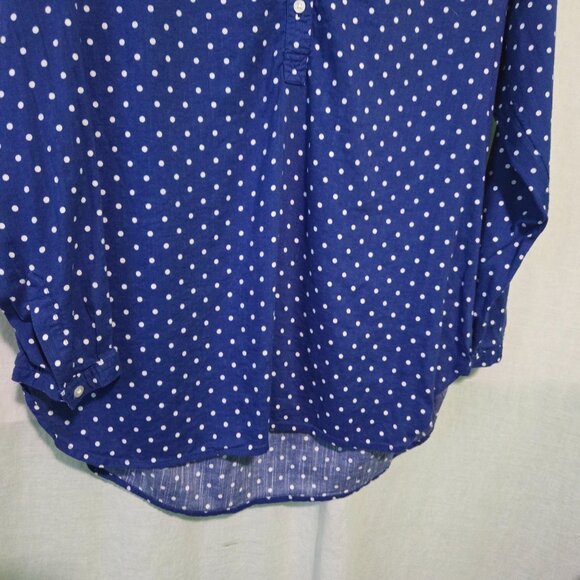 Old Navy blouse womens Large Blue polka-dot henley pullover lightweight - Picture 7 of 8